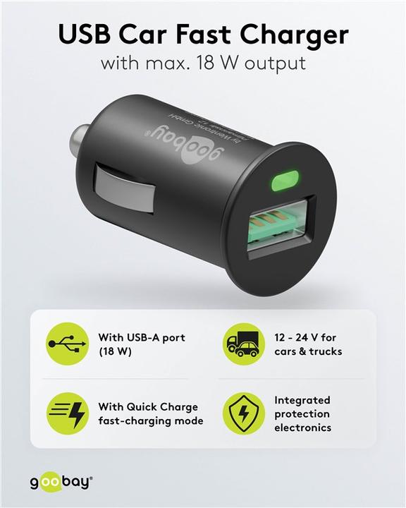 Image du produit Goobay Chargeur rapide pour voiture USB