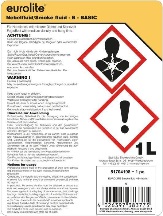 Energy Label Eurolite Smoke Fluid -B- Basic, 1l fog fluid (Fog fluid)