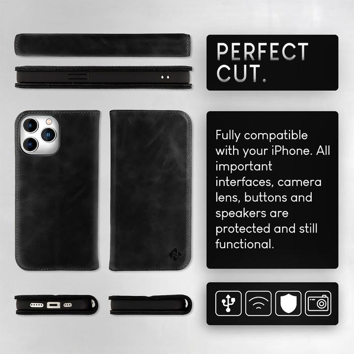 Produktbild Nalia Echt Leder Flip Case Hülle mit Magnetverschluss (Apple iPhone 15 Pro Max)