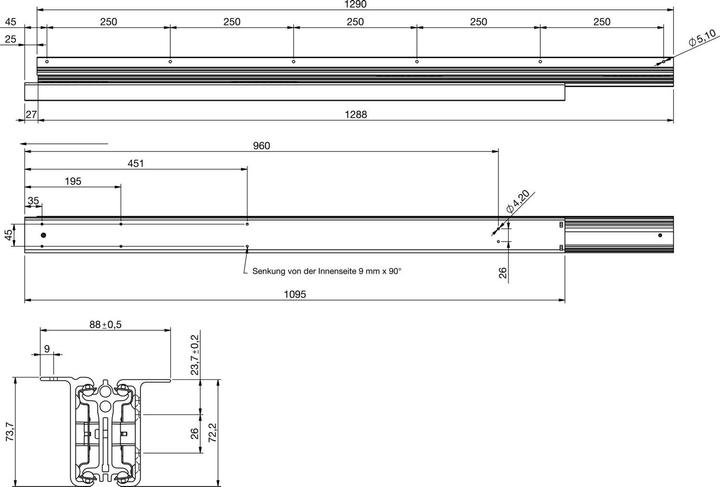 Actual product image Pöttker ALU 77 FRONTSLIDE Extension table runner, extension 1236 mm, length 1315 mm, aluminium (150 cm)