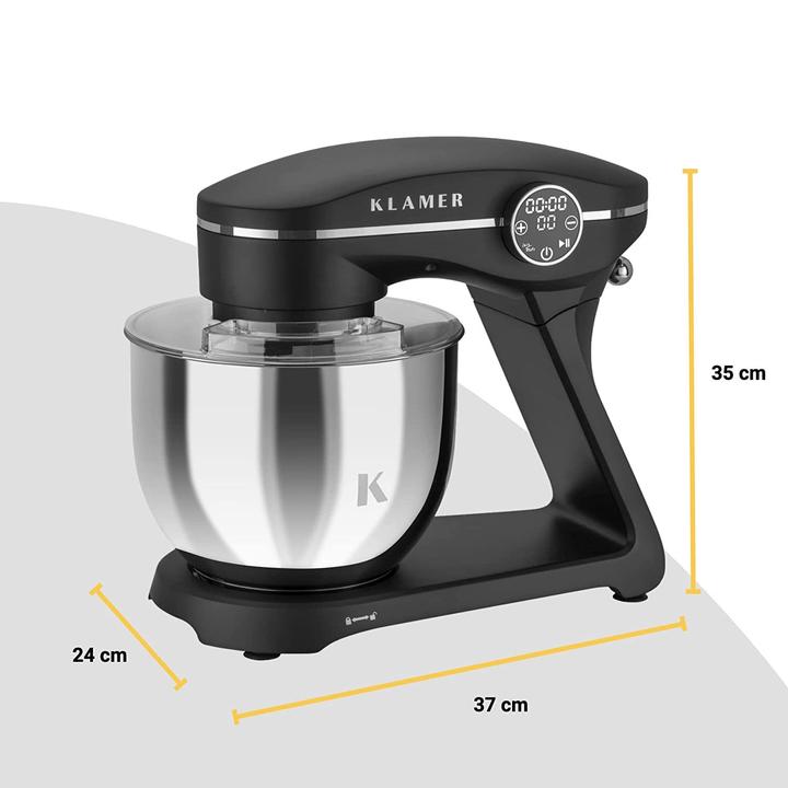 Actual product image KLAMER Küchenmaschine, Knetmaschine mit 6 Liter Edelstahl Schüssel (1800 W)