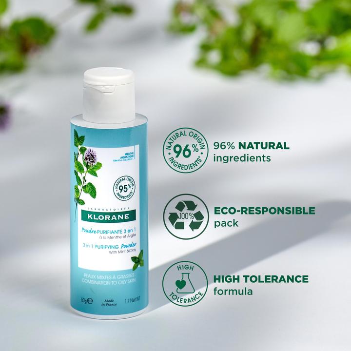 Actual product image Klorane 3-in-1 cleansing powder with organic water mint (Powder, 50 ml)