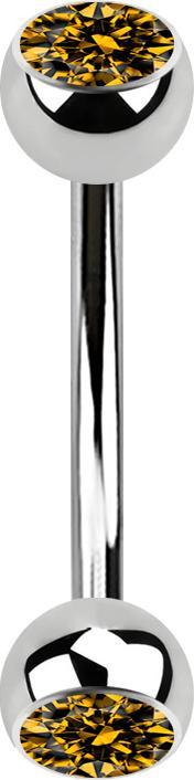 Star Piercing Banane silber mit zwei Kugeln Kristall topaz (Chirurgenstahl 316L)