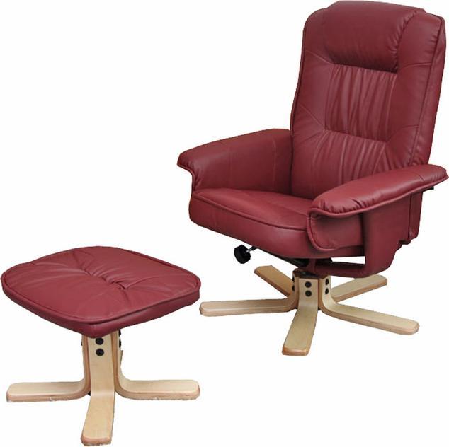 Immagine prodotto Swisshandel24 Poltrona relax Poltrona TV Poltrona con sgabello in similpelle - bordeaux