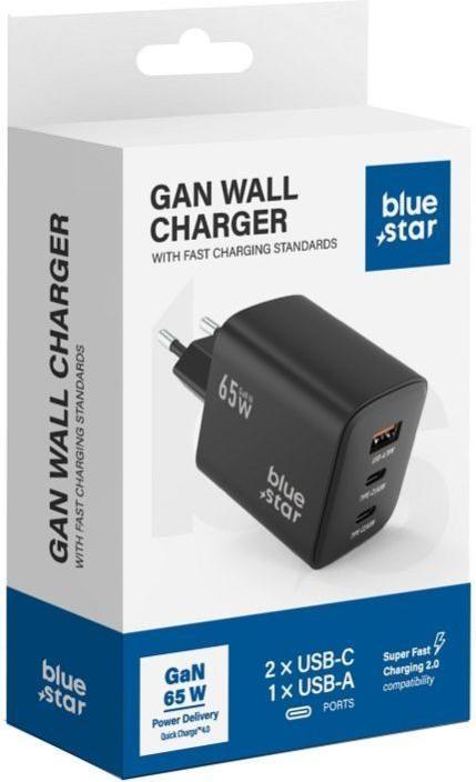 Actual product image Cable Blue Star BLUE STAR travel charger GaN 4A 65W 2 x Type C + USB A PD QC4.0 VT-43 black (65 W)