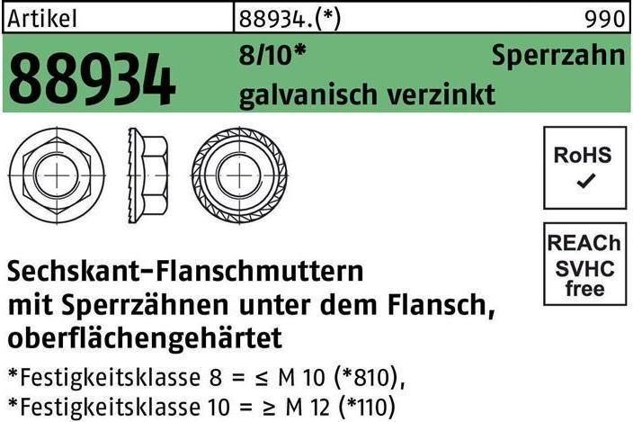 Produktbild Sechskantflanschmutter R 88934 Sperrzahn M 6 8 galvanisch verzinkt (M6)