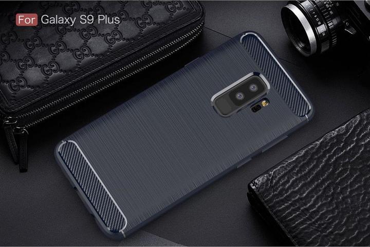 Produktbild König Design Hülle Handy Schutz für Samsung Galaxy S9 Plus Case Cover Bumper Carbon TPU Blau (Samsung Galaxy S9+)