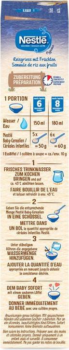 Valeurs nutritives et ingrédients Nestlé Semoule de riz Pyjama avec fruits 6 mois (288 g)