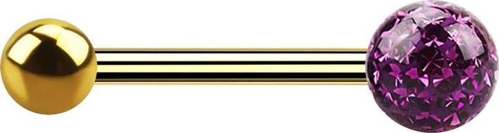 Produktbild Star Piercing Barbell vergoldet mit Kugel und Kristallkugel violett Epoxy Schutzschicht (ohne Messing, Titan G23)