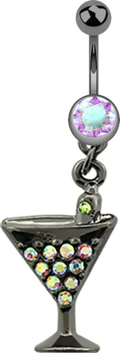 Star Piercing Banane schwarz mit Anhänger Cocktail und Kristall multicolor (Chirurgenstahl 316L, ohne Messing)