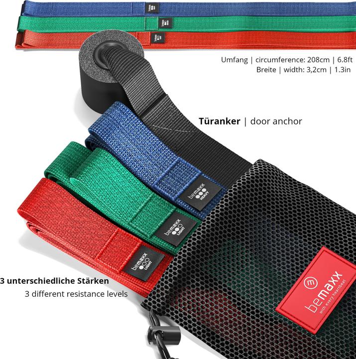 Produktbild BeMaxx Sport Klimmzugband Textil, 3er-Set (Stark, Mittel, Leicht)