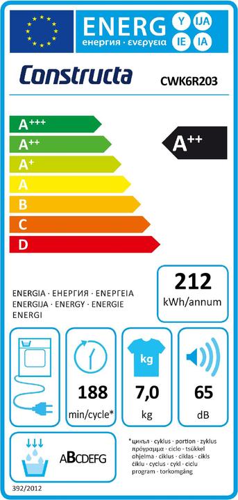 Etichetta energetica Constructa CWK6R203 (7 kg, A destra)