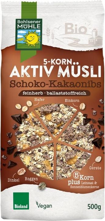 Produktbild Bohlsener Mühle 5-Korn Aktiv Müsli Schoko-Kakaonibs Bio (500 g)