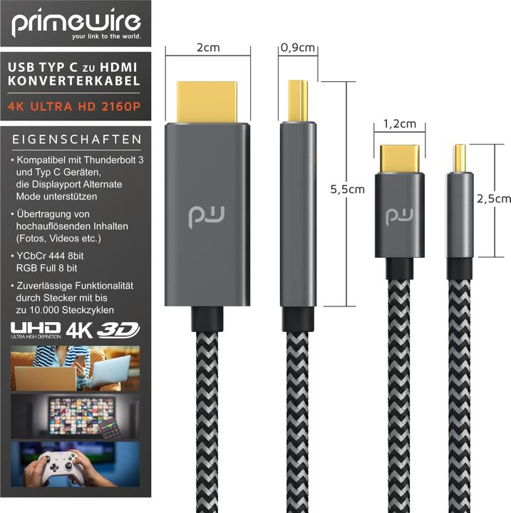 Actual product image Primewire HDMI - USB C (2 m, USB Type C, HDMI)