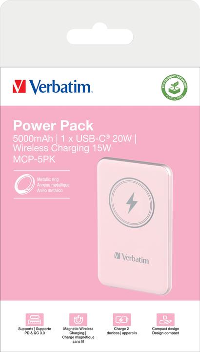 Produktbild Verbatim POWER BANK 5000 ROSE (5000 mAh, 20 W, 18.50 Wh)