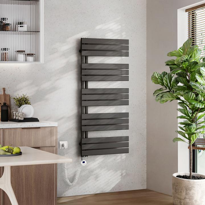 Image du produit Emke Sèche-serviettes électrique Panneau avec baguette chauffante avec minuterie, Anthracite 1320x60 (800 W)