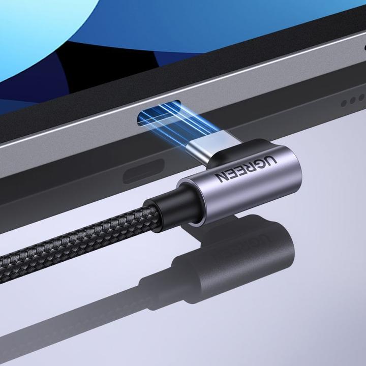 Actual product image Ugreen US255 USB-C to USB-C Elbow cable, 3A, 60W, 0.5m (Black) (0.50 m, USB 2.0)