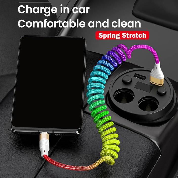Produktbild PhoneLook USB-A auf USB-C Stretch-Kabel aus geflochtenem Nylon mehrfarbig rainbow (1 m, USB 3.2 Gen 1)