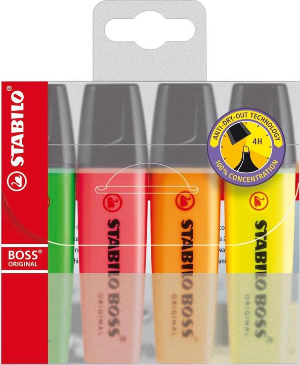 Produktbild STABILO BOSS ORIGINAL Textmarker (Pink, Gelb, Grün, Orange, 5 mm, 4 x)