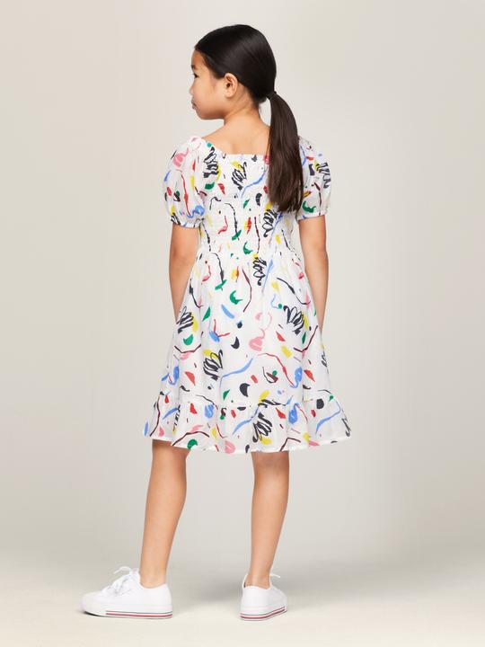 Immagine prodotto Tommy Hilfiger ALLOVER PRINT SMOCKED DRESS Meisjes Jurk - White - Maat 12 (12)