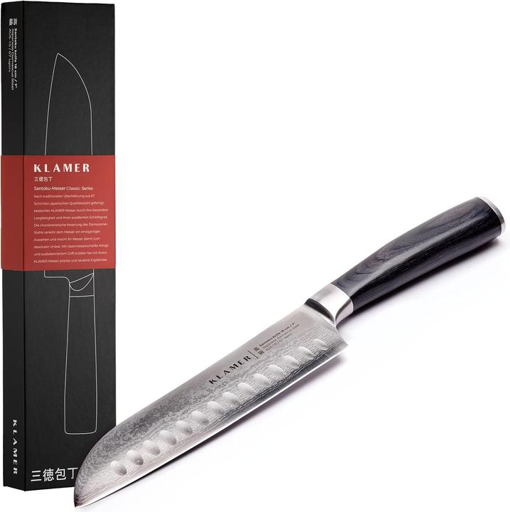 Immagine prodotto KLAMER Santoku Damastmesser 18 cm Kochmesser (18 cm)