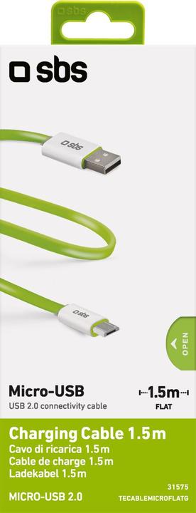 Image du produit SBS Câble plat de chargement Micro-USB (1.50 m)