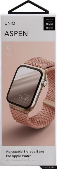 Produktbild Uniq Aspen Bracelet Tresse Apple Watch 40 38mm Rose Raisin (Hochwertiges, dehnbares Gewebe aus Polyestergarnen)
