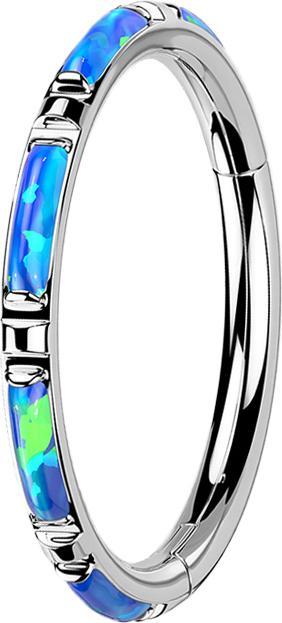 Star Piercing Micro Segmentring klappbar silber seitlich mehrere Opal streifen blau (ohne Messing, Titan G23)