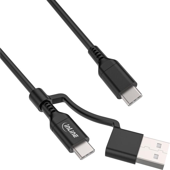 InLine 2-in-1 USB-C Kabel + USB-A Adapter, USB 2.0, 100W, TPE, schwarz, 2m (2 m, USB 2.0)