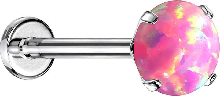 Star Piercing Micro Threadless Labret silber Opal pink gefasst (Chirurgenstahl 316L)