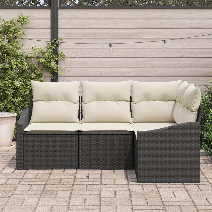 Produktbild VidaXL 4-teiliges Garten-Sofa-Set mit Kissen in schwarzem Poly-Rattan