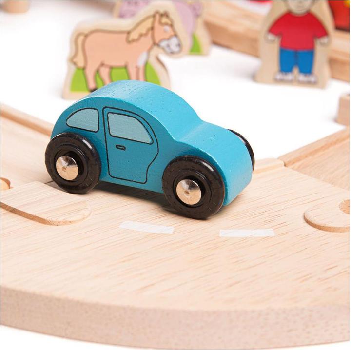 Productafbeelding Bigjigs Houten wegen- en spoorwegset Platteland, 80 st.
