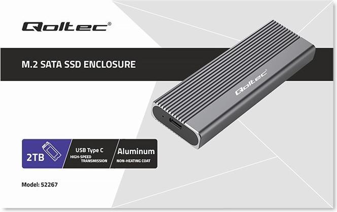 Image du produit Qoltec 52267 Boîtier | Disque SSD M.2 | SATA | NGFF| USB-C | Super vitesse | 2 TB | Gris (M.2)