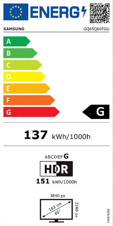 Energy Label Samsung GQ65Q60T (65", QLED, 4K, 2020)