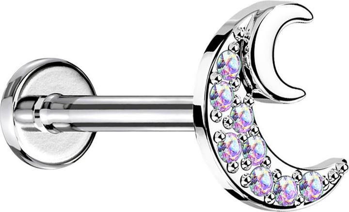 Produktbild Star Piercing Micro Threadless UFO Labret silber Blatt silber Kristalle silber (Messing, Chirurgenstahl 316L)