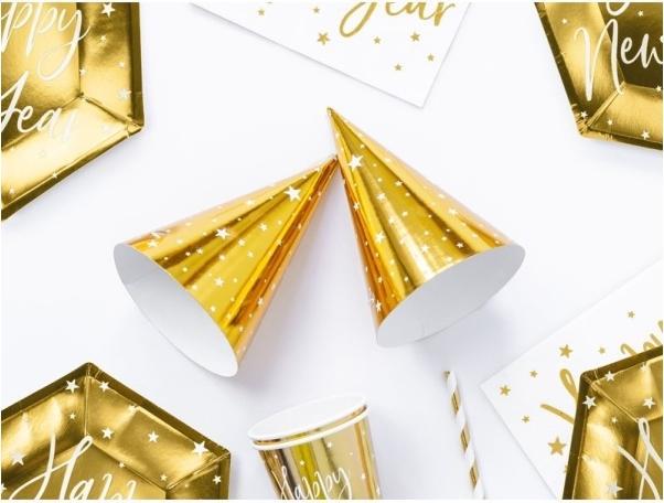 Actual product image Partydeco Party hats Stars, gold, 16cm (1 pkt / 6 pc.)