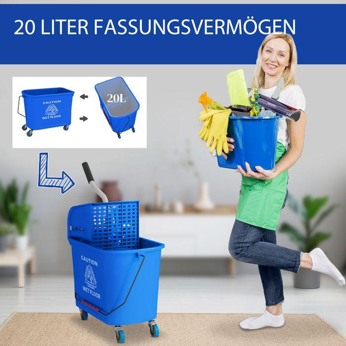 Image du produit Swisshandel24 Putzwagen Fahreimer Putzeimer 20 Liter Wischwagen mit Presse 2 Kammern Blau (1 pcs)