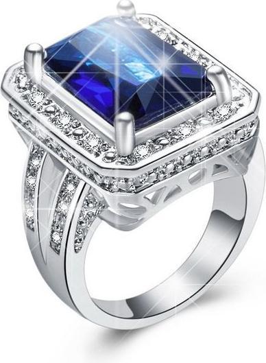 Hermex Versilberter Ring mit Sapphire Quartz / Zirkonia - Gr. 58 / Size 8 (8)