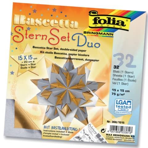 Produktbild Folia Faltbl„tter Bascetta-Stern, 150 x 150 mm, silber/gold