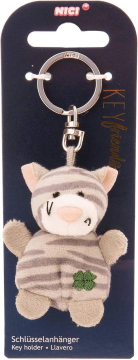 Actual product image Magni NICI Schlüsselanhänger Katze grau gestreift mit Kleeblatt 5cm
