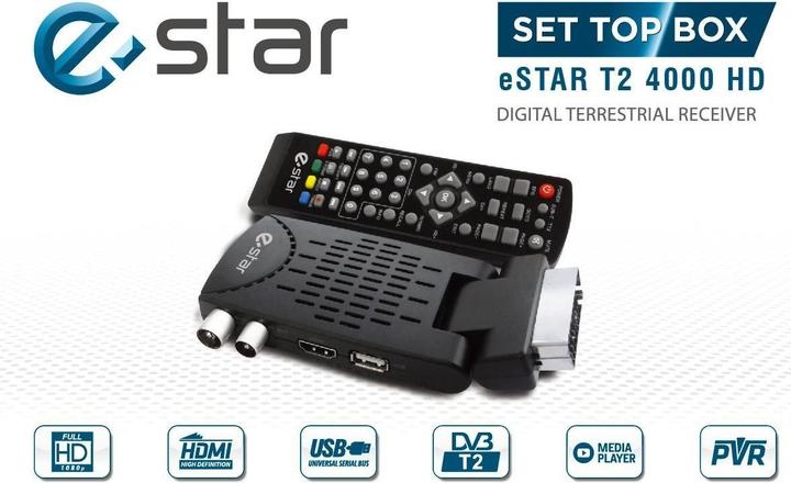 Produktbild Estar T2 4000 HD SCART Black (8 GB, DVB-T2, DVB-C, DVB-S, DVB-S2, analog Pal)