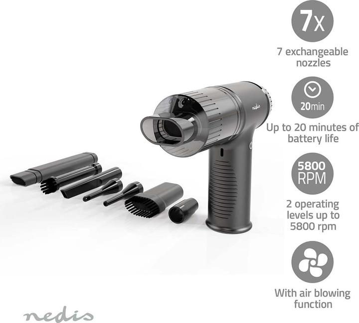 Produktbild Nedis Handstaubsauger | Luftgebläse | 90 W | Wiederaufladbar | Nass / Trocken | Li-Ion | Schwarz