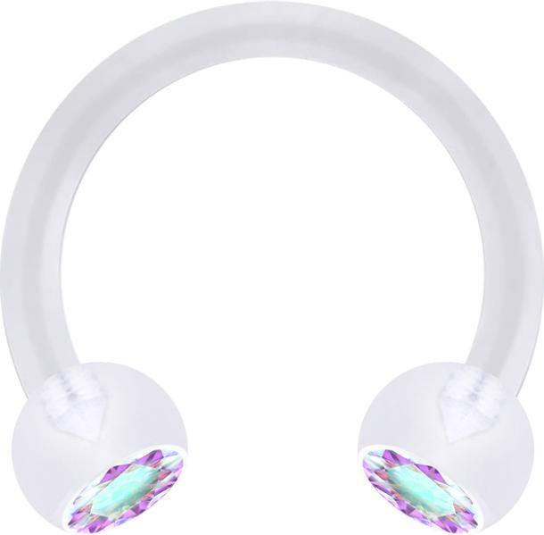 Star Piercing Micro Circular Barbell transparent mit zwei Kugeln Kristall multicolor (ohne Messing, Bioflex)