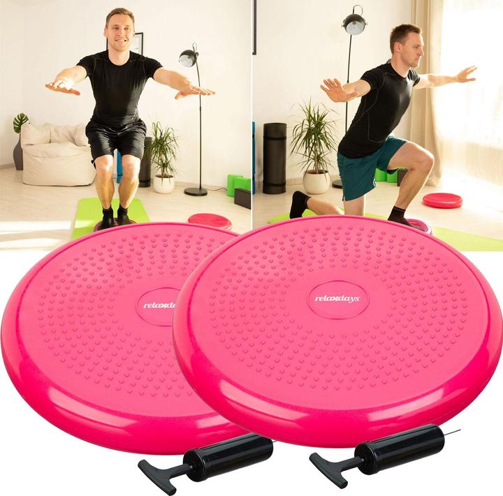 Actual product image Relaxdays Set of 2 balance cushions, with air pump, nubs, pink, Ø 33 cm