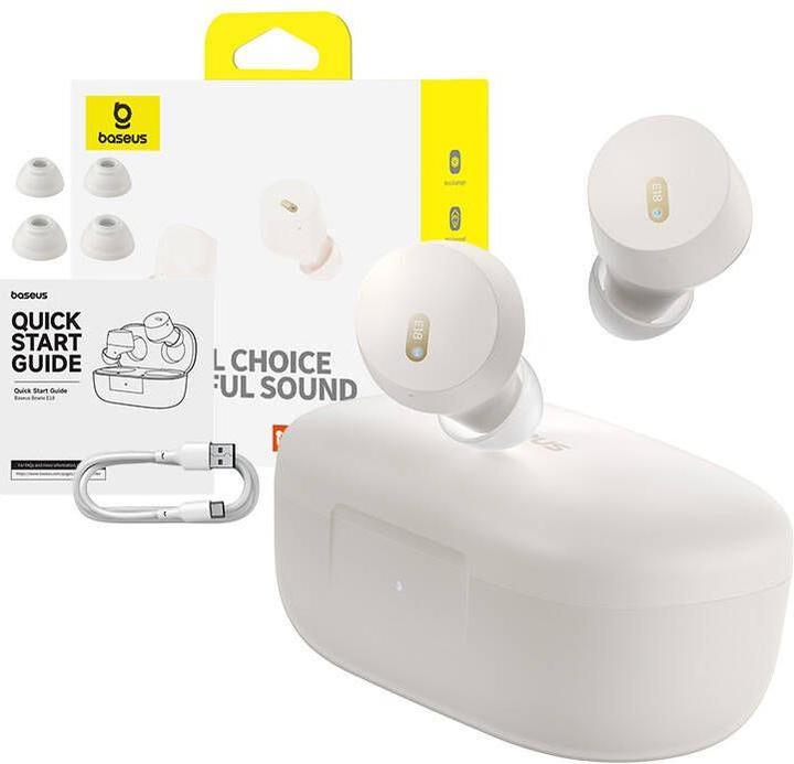Actual product image Baseus Bowie E18 wireless TWS ENC IPX4 headphones - white (ANC, 25 h, Wireless)