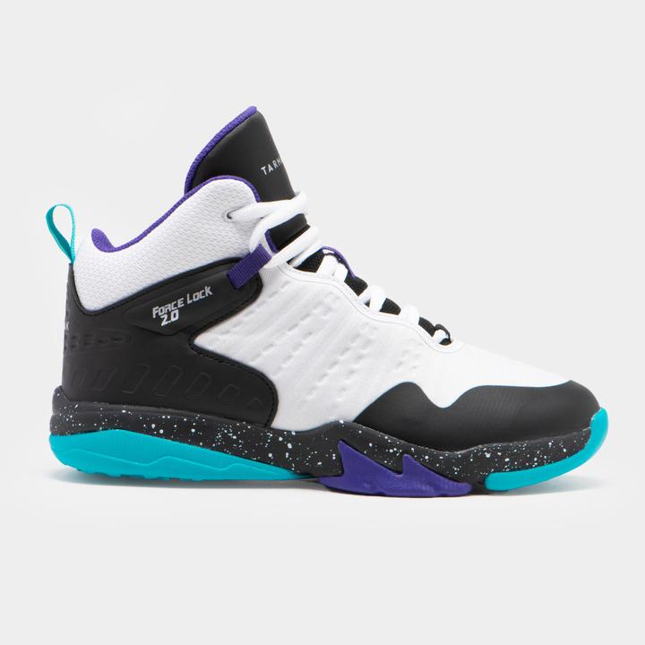 Tarmak Kids' Intermediate Basketball Shoes SS500H - White/Black/Purple
