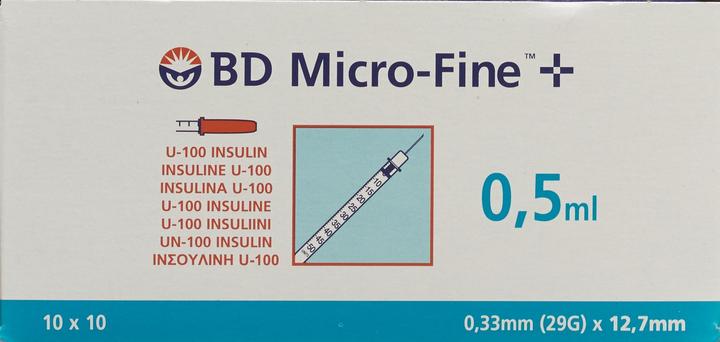 Image du produit BD + U100 seringues à insuline 12.7 x 0.33 mm (Seringue d'insuline)
