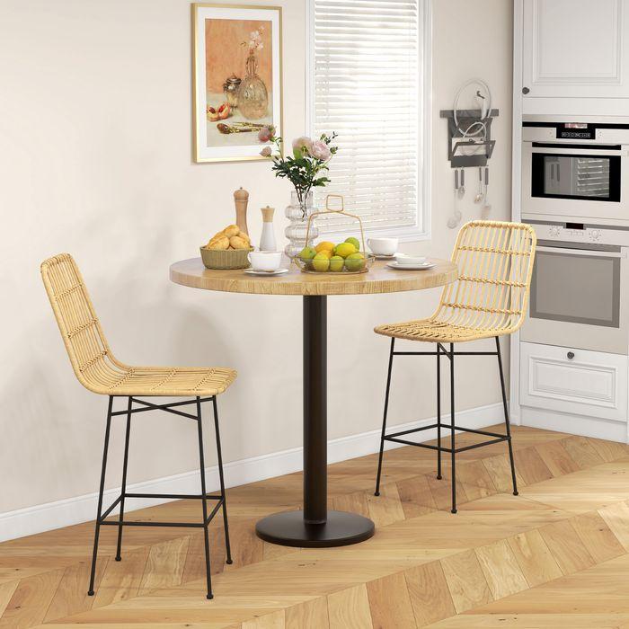 Actual product image Swisshandel24 Bar stool set of 2 bar stool counter stool backrest PE rattan boho design kitchen stool steel yellow
