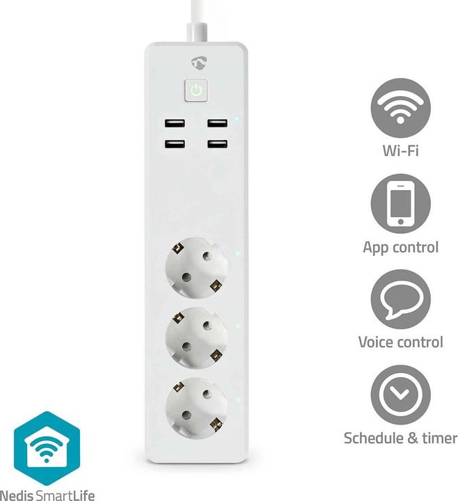 Produktbild Nedis SmartLife Power Strip | Wi-Fi | 3 x Schutzkontakt (CEE 7/3) / 4 x USB | 16 A | 3680 W | 1.80 m (3 x, CEE 7/3, 1.80 m)