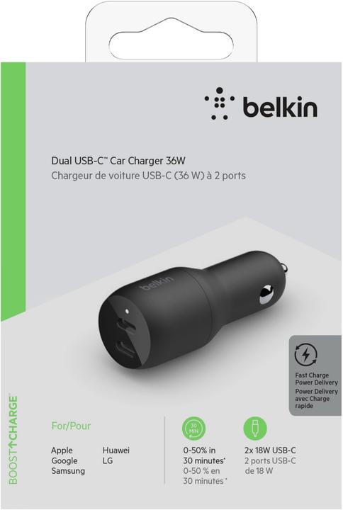 Actual product image Belkin USB-C Car Charger, 36W Power Deliver